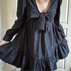 Zara Black Openable Front Bowknot Dress With Puff Sleeve